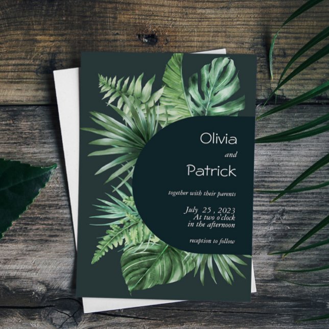 Convites Aquarela de folhas verdes tropicais da selva (Criador carregado)