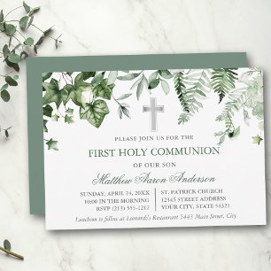 Convites Aquarela de hera e fetos em verde sálvia para comu