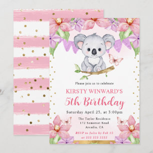 Convites Aquarela de Koala Fofo & Flores Tropicais de Anive