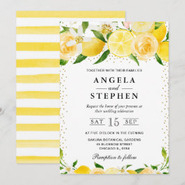 Convites Aquarela de Limões e Flores para Casamento
