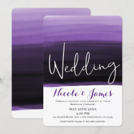 Convites Aquarela de Noiva Glam Moderno com Ameixa Roxa de