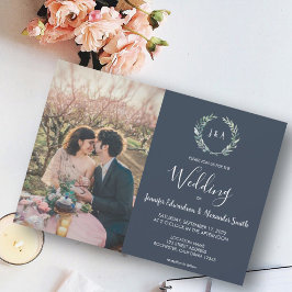 Convites Aquarela deixa marinho azul  fotografia monograma 