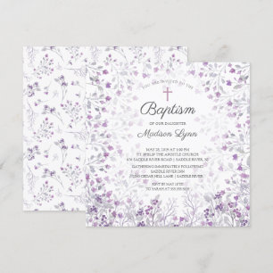 Convites Aquarela Delicar Flores Roxas Baptismo