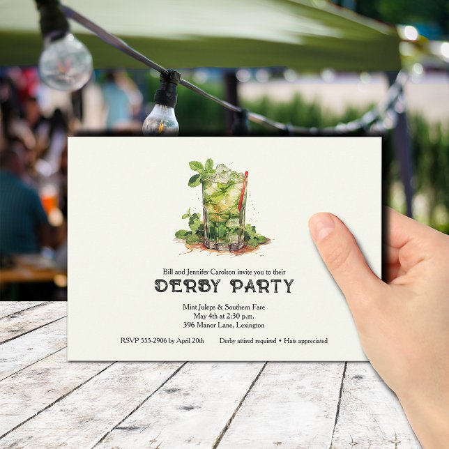 Convites Aquarela Derby do Julep de Hortelã (Mint Julep Derby Party Invitations)