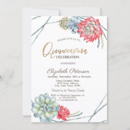 Convites Aquarela Deserto  Suculentas Vermelhas Quinceañera