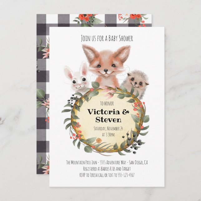 Convites Aquarela do Chá de fraldas de Registro Florestal d (Frente/Verso)