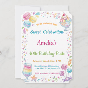 Convites Aquarela Doce Celebração Aniversário Infantil