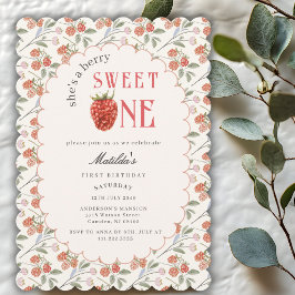 Convites Aquarela Doce Morango Um 1º Aniversário