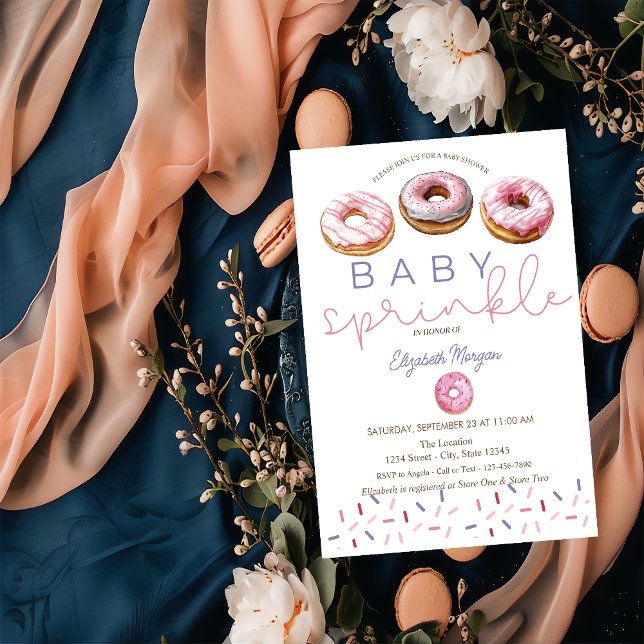 Convites Aquarela Donuts Rosa Bebê Chuveirinho Chá de Bebê (Criador carregado)