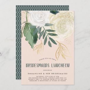 Convites Aquarela e Rosas com brilho Bridesmaids Lunchee