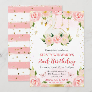 Convites Aquarela Elegante Cisne Floral Aniversário