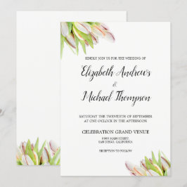 Convites Aquarela Elegante de Casamento de Tulpas Rosa e Ve