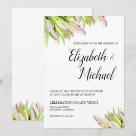 Convites Aquarela Elegante de Casamento de Tulpas Rosa e Ve