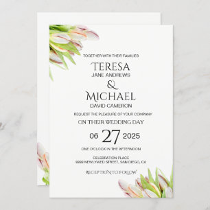 Convites Aquarela Elegante de Casamento de Tulpas Rosa e Ve