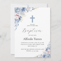 Aquarela Elegante Floral Azul Baby Baptismo