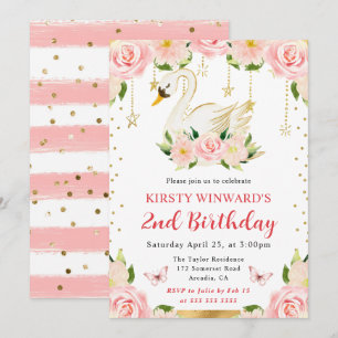 Convites Aquarela Elegante Floral Cisne Aniversário