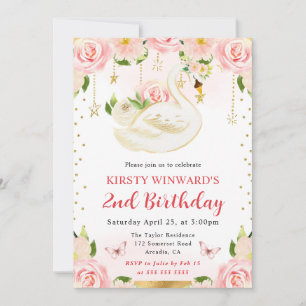 Convites Aquarela Elegante Floral Cisne Aniversário