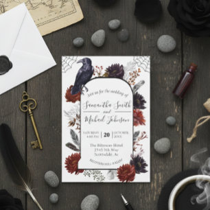 Convites Aquarela Elegante Halloween Floral Boho Feather I