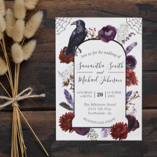 Convites Aquarela Elegante Halloween Floral Boho Roxo
