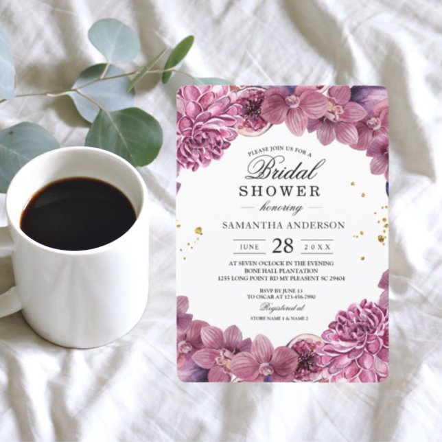 Convites Aquarela Elegante Orquídeas Rosa e Roxo & Figos (Criador carregado)