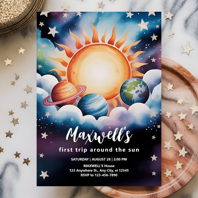 Convites Aquarela Espaço Primeira Volta ao Sol (Criador carregado)