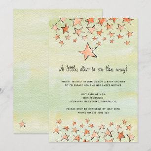 Convites Aquarela estrelinha a caminho baby shower