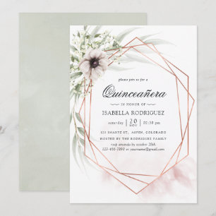 Convites Aquarela Eucalipto Geométrico Quinceañera
