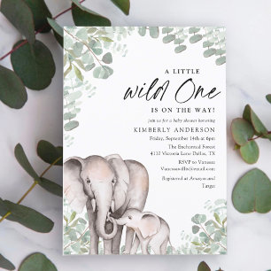 Convites Aquarela Eucalypt Wild One Elephant Chá de fraldas