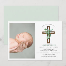 Convites Aquarela Eucalyptus Modern Cross Fotografia Baptis