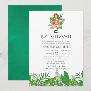 Convites Aquarela Exótico Luau Bat Mitzvah Aloha