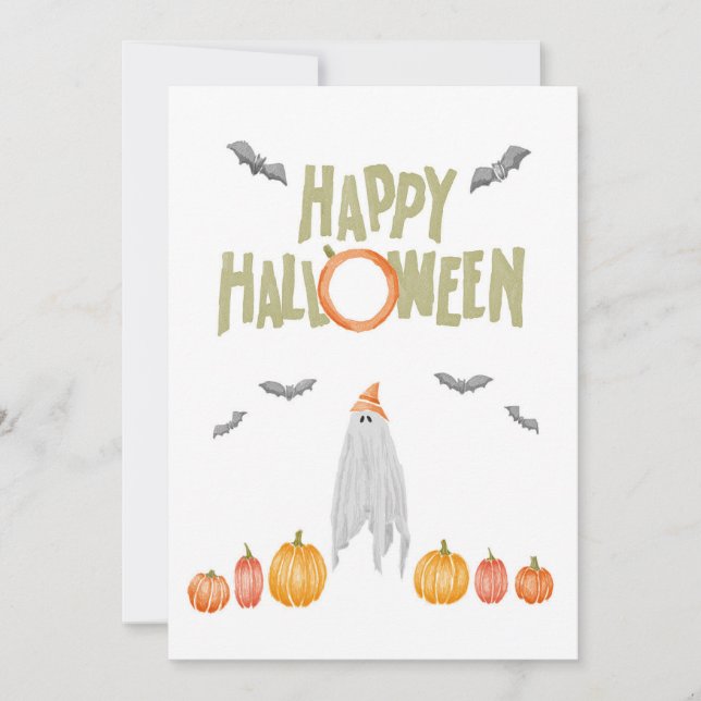 Convites Aquarela Fantasma Halloween  (Frente)