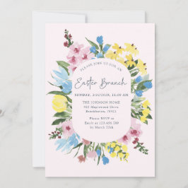 Convites Aquarela, Felz pascoa de quadro floral, Brunch