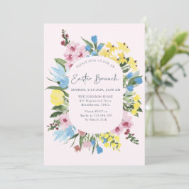 Convites Aquarela, Felz pascoa de quadro floral, Brunch