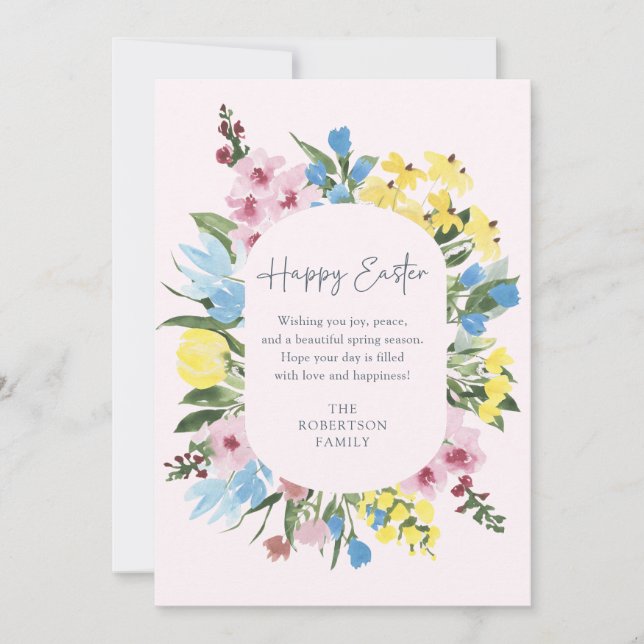 Convites Aquarela, Felz pascoa de quadro floral, placa rosa (Frente)