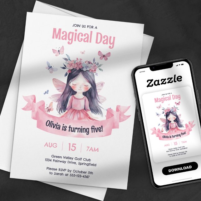 Convites Aquarela Festa de aniversário de Fada Mágica (Criador carregado)