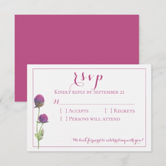 Convites Aquarela Flor de Casamento Floral Rosa RSVP (Frente/Verso)