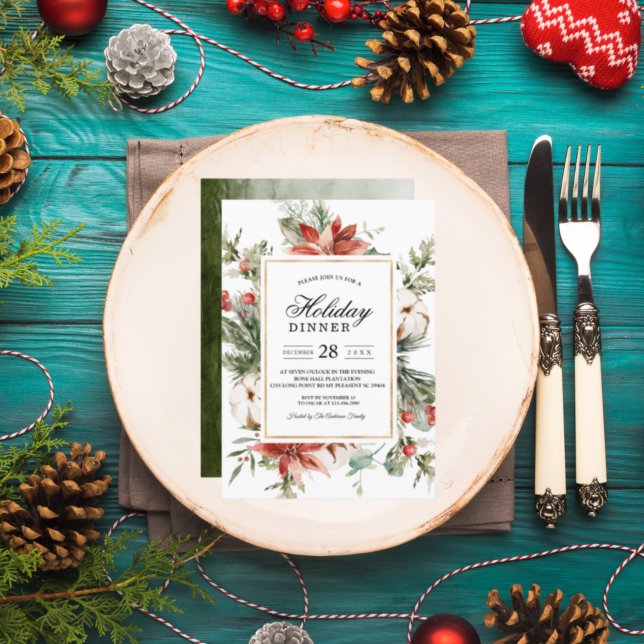 Convites Aquarela Flor de Natal de Inverno & Pinheiro Verde (Criador carregado)