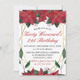 Convites Aquarela Flor de Natal Floral Aniversário de Natal