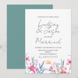 Convites Aquarela Flor Selvagem Verde Casamento Script