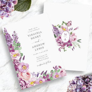 Convites Aquarela Flor Silvestre Roxo Casamento