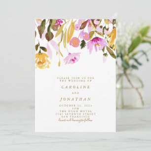 Convites Aquarela Floral Amarela e Rosa de Verão