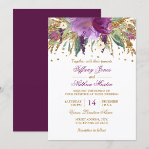 Convites Aquarela Floral Amethyst Deslumbrante Casamento