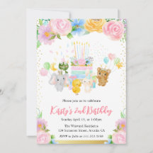 Aquarela Floral Amigos Animais Fofos Aniversário