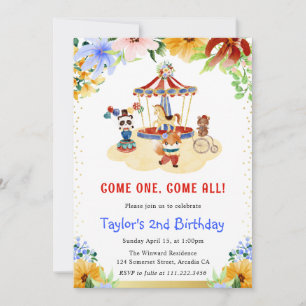 Convites Aquarela Floral Animais de Circo Fofos Aniversário