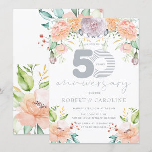 Convites Aquarela Floral Aniversário de 50 Anos de Casament