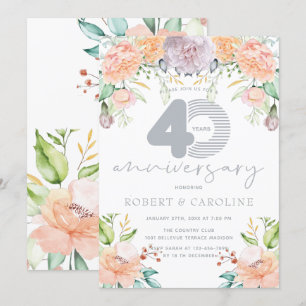 Convites Aquarela Floral Aniversário de Casamento de 40 Ano