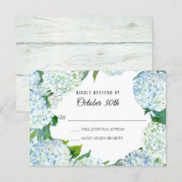 Convites Aquarela Floral Azul Branco Hydrangea Madeira Rúst