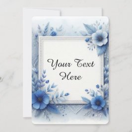 Convites Aquarela Floral Azul com Acentos Elegantes