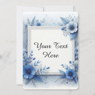 Convites Aquarela Floral Azul com Acentos Elegantes