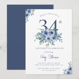 Convites Aquarela Floral Azul Empoeirado Aniversário Chic 3